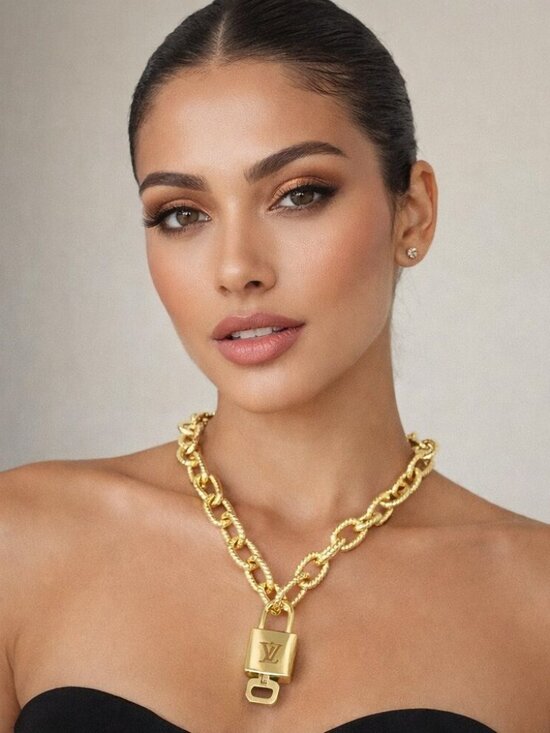 Louis Vuitton Jewelry - Gold-Plated Necklace with Authentic Louis Vuitton Padlock